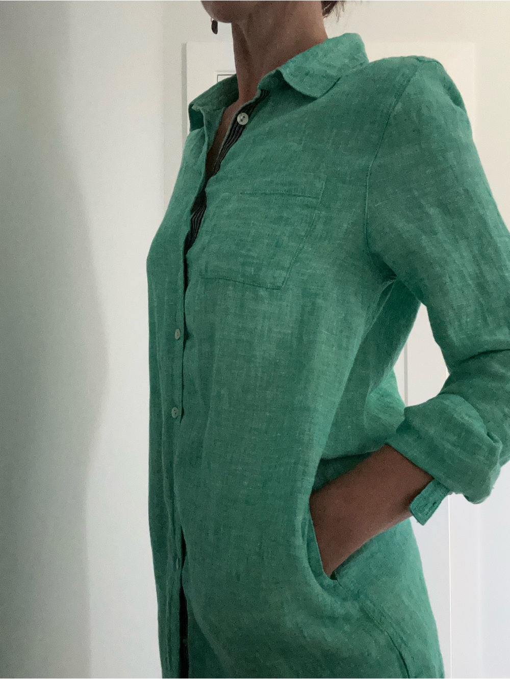 Linen Button-Up knee high Teal Green shirt/dress